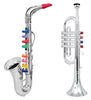 Click N' Play Toy Trumpet and Toy Saxophone Set for Kids - Create Real Music - Safety Tested BPA Free - Beautiful Silver Finish with Color Keys Real Notes - Start a Instrument Band at Home or School