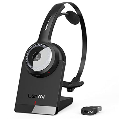 LEVN Bluetooth 5.0 Headset, Wireless Headset with Microphone (AI Noise Cancelling), 35Hrs Bluetooth Headphones with USB Dongle for PC, Suitable for Remote Work/Call Center/Zoom/Online Class/Trucker