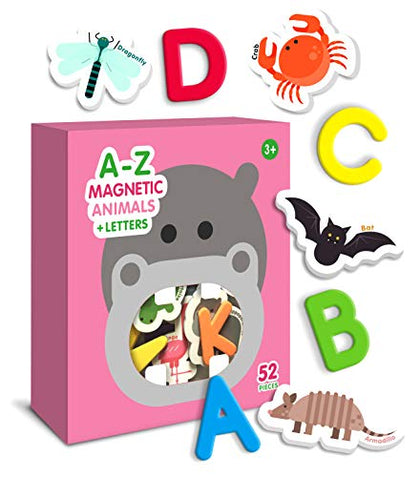 Curious Columbus Animal Magnets - 52 Toddler Magnets For Refrigerator - Fridge Magnets For Toddlers Play with Magnetic Letters - ABC Kid Magnet for Alphabet Learning - Kids Foam Animals A-Z Activities