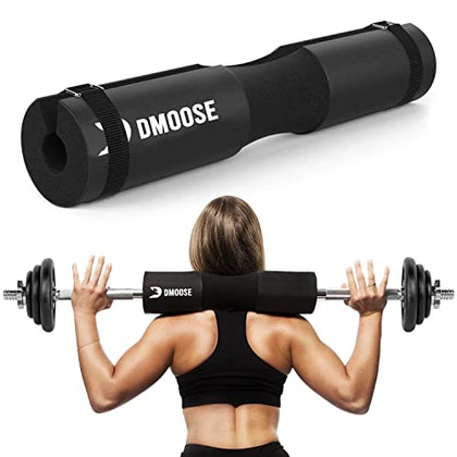 DMoose Barbell Pad, Relief Pressure from Neck, Shoulder, and Provide Lower Back Support, Non-Slip EVA Foam Squat Pad with Safety Straps, Hip Thrust Pad for Squats, Lunges - For Standard & Olympic Bars (Black)