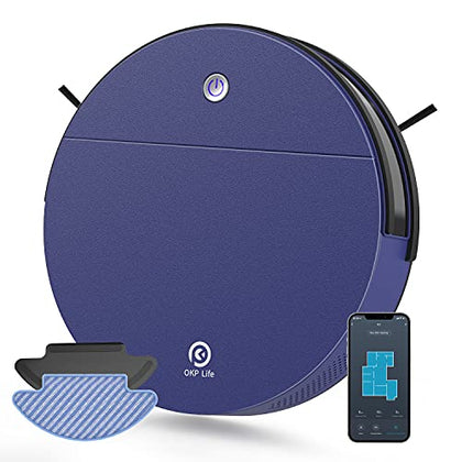 OKP K3 Robot Vacuum Cleaner Self-Charging Robotic Vacuum Cleaner with 2000Pa Strong Suction Voice Control for Hardfloor and Carpet,Blue