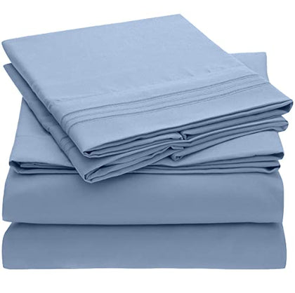 Mellanni King Size Sheets - 4 Piece Iconic Collection Bedding Sheets & Pillowcases - Extra Soft, Cooling Bed Sheets - Deep Pocket up to 16 inch - Wrinkle, Fade, Stain Resistant (King, Blue Hydrangea)