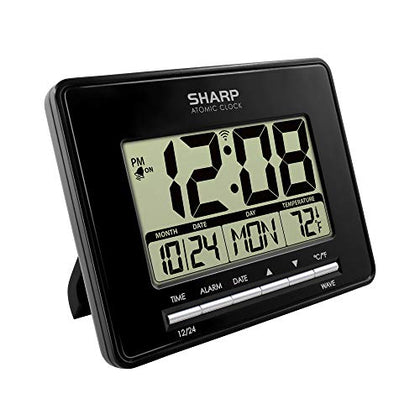 Sharp Atomic Desktop Clock - Auto Set Digital Alarm Clock - Atomic Accuracy - Easy to Read Screen with Time/Date/Temperature Display- Perfect for Nightstand or Desk