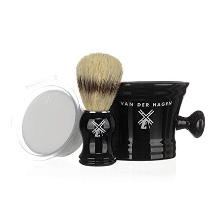 Van Der Hagen® Luxury Shaving Set - Total Men's Wet Shaving Kit w/Boar Bristle Brush, Scented Luxury Soap, Stand and Apothecary Mug