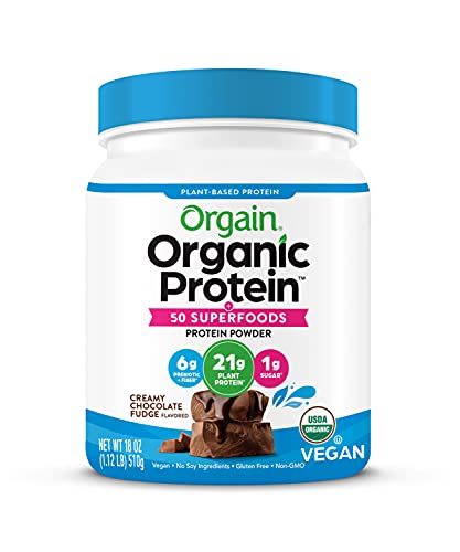 Orgain Organic Protein + Superfoods Powder, Creamy Chocolate Fudge - 21g of Protein, Vegan, Plant Based, 10g of Fiber, No Dairy, Gluten, Soy or Added Sugar, Non-GMO, 1.12 Lb
