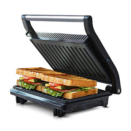 Panini Press Grill, Sandwich Maker with Double Non-stick Plates, Opens 180 Degrees with Floating Hinge for Any Size Food, Indicator Lights, 3-in-1 Indoor Grill with Locking Lid by Aigostar, Sliver