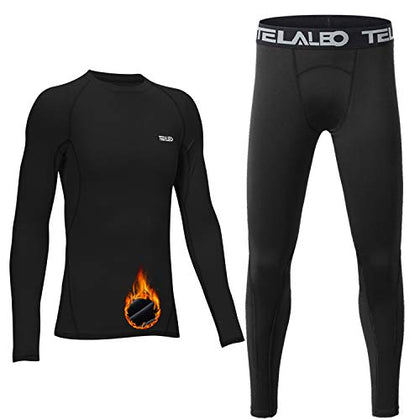TELALEO Boys' Girls' Long Sleeve Compression Shirts Thermal Fleece Lined Kids Athletic Sports Tops Leggings Baselayer Set M