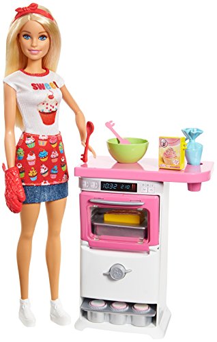 Barbie Bakery Chef Doll & Playset, Toy Oven with 'Timer' Sound, Rising Desserts, Color-Change & Cooking Accessories