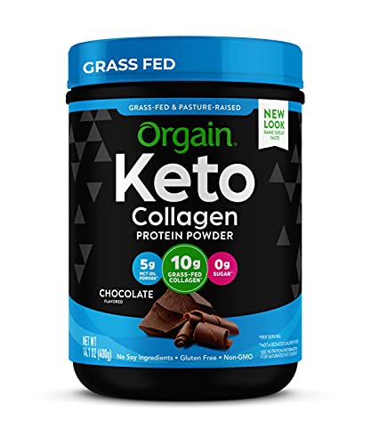 Orgain Keto Collagen Protein Powder, Chocolate - 10g Grass Fed Hydrolyzed Collagen Peptides Type 1 & 3, 10g Protein, 5g MCT Oil - 0.88lb (Package may vary)