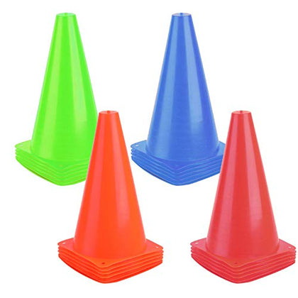 9 Inch Plastic Training Traffic Cones, Sport Cones, Agility Field Marker Cones for Soccer Basketball Football Drills Training, Outdoor Activity or Events - Set of 24, 4 Colors