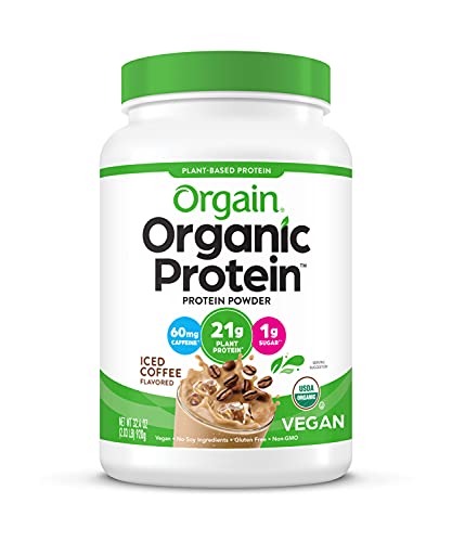 Orgain Organic Vegan Protein Powder, Iced Coffee - 21g Plant Based Protein, Gluten Free, Dairy Free, Lactose Free, Soy Free, No Sugar Added, Kosher, For Smoothies & Shakes - 2.03lb