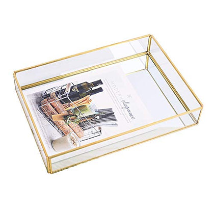 Sooyee Rectangle Mirror Decorative Tray, Gold can Hold Perfume, Jewelry, Cosmetics, Makeup, Magazine and More, for Vanity,Dresser,Bathroom,Bedroom(12x8)