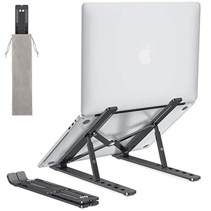 OMOTON Laptop Stand, Adjustable Laptop Stand for Desk, Portable Foldable Laptop Holder, Aluminum Laptop Cradle, Compatible MacBook Air, MacBook Pro, HP, Dell, Lenovo More (Up to 16 inch) (Black)