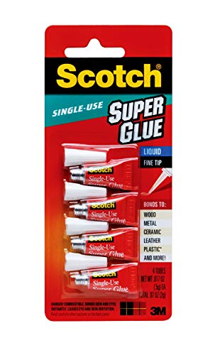 Scotch Super Glue Liquid, 4-Pack of Single-Use Tubes, .017 oz each, Fast Drying Liquid Formula (AD114)