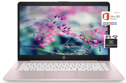 HP 2021 Newest 14 inch HD Laptop Computer, Intel Celeron N4000 up to 2.6 GHz, 4GB DDR4, 64GB eMMC Storage, WiFi, Webcam, HDMI, Bluetooth, 1 Year Microsoft 365,Windows 10 S, Rose Pink + Hubxcel Cables