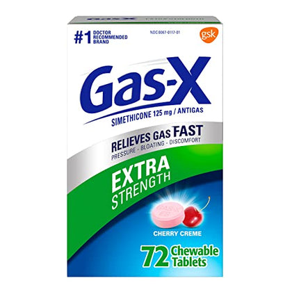 Gas-X Extra Strength Chewable Gas Relief Tablets with Simethicone 125 mg for Bloating Relief, Cherry - 72 Count