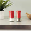 Retro-Styled Stainless Steel Salt and Pepper Shakers (Red), By Home Basics | 2 Piece Shakers for Salt, Pepper, Cumin, Cinnamon, Paprika, and More | With See-Through Glass Bases