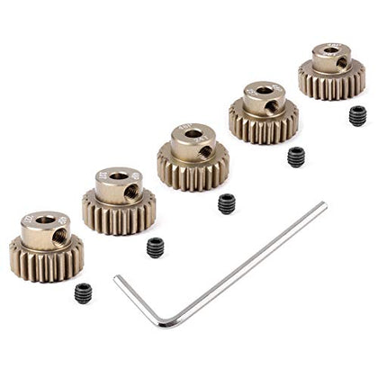 HobbyPark Metal 7075 Aluminum Alloy 48P Pinion Gear Set 3.175mm Shaft Hole 22T 23T 24T 25T 26T Motor Gears Kit for RC Car (5-Pack)