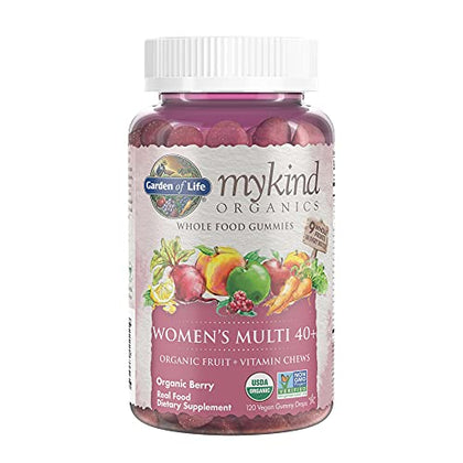 Garden of Life mykind Organics Women 40+ Gummy Vitamins - Berry - Certified Organic, Non-GMO, Vegan, Kosher Complete Multi - Methyl B12, C & D3 - Gluten, Soy & Dairy Free, 120 Real Fruit Gummies