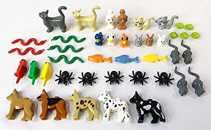 42 Friends Animal Pet Pack, Toy Building Blocks Accessories Fits Lego Minifigures - 100% Compatible - Includes: Dogs Cats Fish Snakes Rabbits Birds Frogs Spiders Owls Mice & More