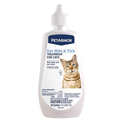 PetArmor Ear Mite and Tick Treatment for Cats, 3 Fl Oz (Pack of 1)