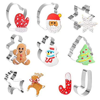 GWHOLE 8 Pieces Christmas Cookie Cutter Set - Snowflake,Santa Claus, Gingerbread Holiday Cookie Cutters for Xmas Winter Holiday Party