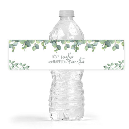 Eucalyptus Wedding Bridal Shower Bottle Wraps, 25 Neutral Greenery Floral Water Bottle Labels Decoration Favors