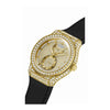 GUESS Ladies 39mm Watch - Black Strap Gold Dial Gold Tone Case