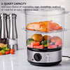 OVENTE 2 Tier Electric Food Steamer for Cooking Vegetables, Stainless Steel Base, Stackable and Dishwasher Safe Baskets, 400W with Auto Shutoff and 60-Minute Timer, 5 Quart Capacity, Silver FS62S