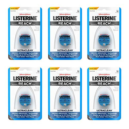 Listerine Ultraclean Waxed Mint Dental Floss Bundle | Effective Plaque Removal, Teeth & Gum Protection | Shred-Resistant for Thoroughly Clean in Tight Area, PFAS Free | 30 Yards, 6 Pack