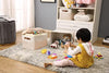 DECOMOMO Storage Bins | Fabric Storage Basket for Shelves for Organizing Closet Shelf Nursery Toy | Decorative Large Linen Closet Organizer Bins with Handles (Beige and White, Large - 3 Pack)