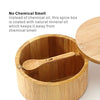 KITCHENDAO Bamboo Salt and Pepper Bowl Box Cellar Container Divided, Built-in Serving Spoon to Avoid Dust, Swivel Lid to Keep Dry, Sea Salt Spice Seasoning Keeper Holder, Dual 7 Ounce Capacity