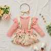 Infant Baby Girl Bodysuits Romper Lace Sweater Onesie Shorts Ruffle Long Sleeve Newborn Fall Winter Clothes (T-Pink, 0-3 Months)