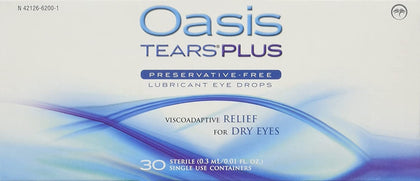 Oasis TEARS Plus Lubricant Eye Drops Relief for Dry Eyes, 30 Count Box Sterile Disposable Containers (Pack of 2)