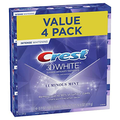 Crest 3D White Toothpaste, Advanced Luminous Mint, Teeth Whitening Toothpaste, 3.7 Oz (Pack of 4)