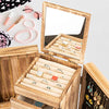 Meangood Jewelry Box Wood for Wowen, 5-Layer Large Organizer Box with Mirror & 4 Drawers for Rings, Earrings, Necklaces, Vintage Style Torched Wood