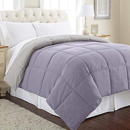 Modern Threads Down Alternative Microfiber Quilted Reversible Comforter & Duvet Insert - Soft, Comfortable Alternative to Goose Down - Bedding for All Seasons Amethyst/Silver Twin