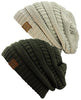 C.C Trendy Warm Chunky Soft Stretch Cable Knit Beanie Skully, 2 Pack Beige/Dark Olive