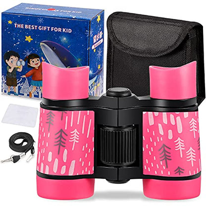 Kid Binoculars Shock Proof Toy Binoculars Set - Bird Watching - Educational Learning - Presents for Kids - Children Gifts - Boys and Girls - Outdoor Play - Hunting - Hiking - Camping Gear?Pink?