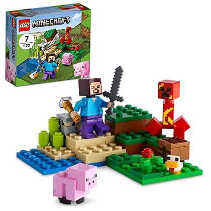 LEGO Minecraft The Creeper Ambush Building Toy 21177, Pretend Play Zombie Battle, Gift for Kids, Boys and Girls Age 7+ Years Old, Ore Mining and Animal Care with Steve, Baby Pig & Chicken Minifigures