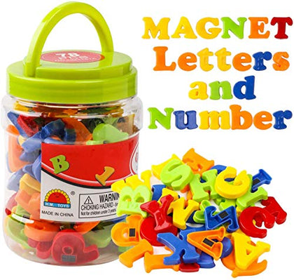 RAEQKS Magnetic Letters Numbers Alphabet ABC Colorful 123 Refrigerator Fridge Magnets for Vocabulary Educational Toy Set Preschool Learning Spelling Counting Game Uppercase Lowercase for Kids Age 3+