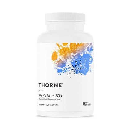 THORNE Men's Multi 50+ - Daily Multivitamin and Nutrients for Men Without Iron and Copper to Support Healthy, Active Lifestyle - Gluten-Free, Soy-Free - 180 Capsules - 30 Servings