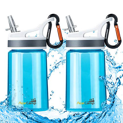 AceCamp 2 Pack-Kids Water Bottle with Straw for School Kids Boys Girls,12OZ Children Toddler Water Bottle Small with clip Tritan BPA Free for Backpack Outdoor Sports Travel Portable and Leakproof