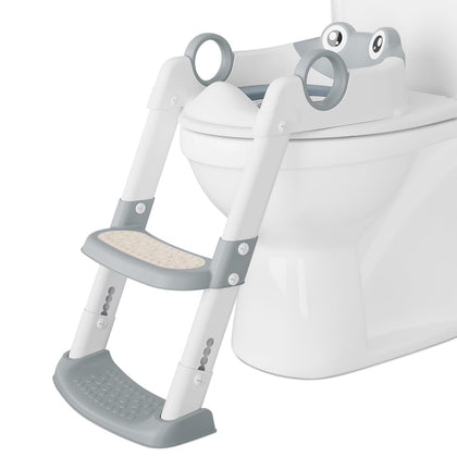 Potty Training Seat with Step Stool Ladder for Toddlers as a Potty Training Toilet Anti-Slip Safe Pads Adjustable Height Legs Gray