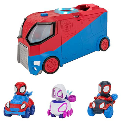 Marvel Spidey and his Amazing Friends Web Transporter Feature Vehicle, Lights & Sounds - Includes 3 Amazing Mini Vehicles, Unisex