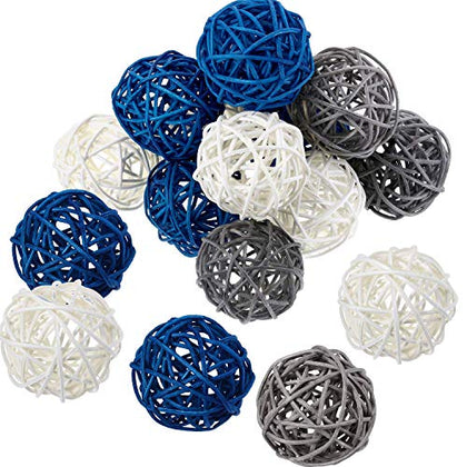 Yaomiao 15 Pieces Vase Filler Rattan Balls Decorative for Craft, Party, Wedding Table Decoration, Baby Shower, Aromatherapy Accessories, 1.8 Inch (Blue Gray White)