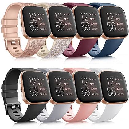 8 Pack Sport Bands Compatible with Fitbit Versa 2 / Fitbit Versa/Versa Lite/Versa SE, Classic Soft Silicone Replacement Wristbands Straps for Fitbit Versa 2 Smart Watch Women Men (8 Pack A, Small)