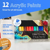 Acrylic Paint Set for Adults and Kids - 12 Pack of 12mL Paints with 3 Art Brushes, Non-Toxic Craft Paint, Halloween Pumpkin Painting Kit - Canvas, Ceramic, Rock Paint - Art Supplies