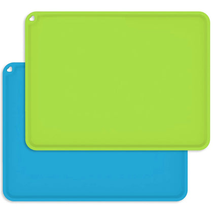 Silicone Kids Placemats, Non-Slip Silicon Placemats for Kids Baby Toddlers Childrens, Kids Portable Placemat for Dining Table, 2Pack, Blue/Green