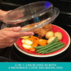 Cuchina Safe 2-in-1 Cover n Cook Vented Glass Microwave Plate Cover and Baking Dish; Easy to Grip for Baking and Serving